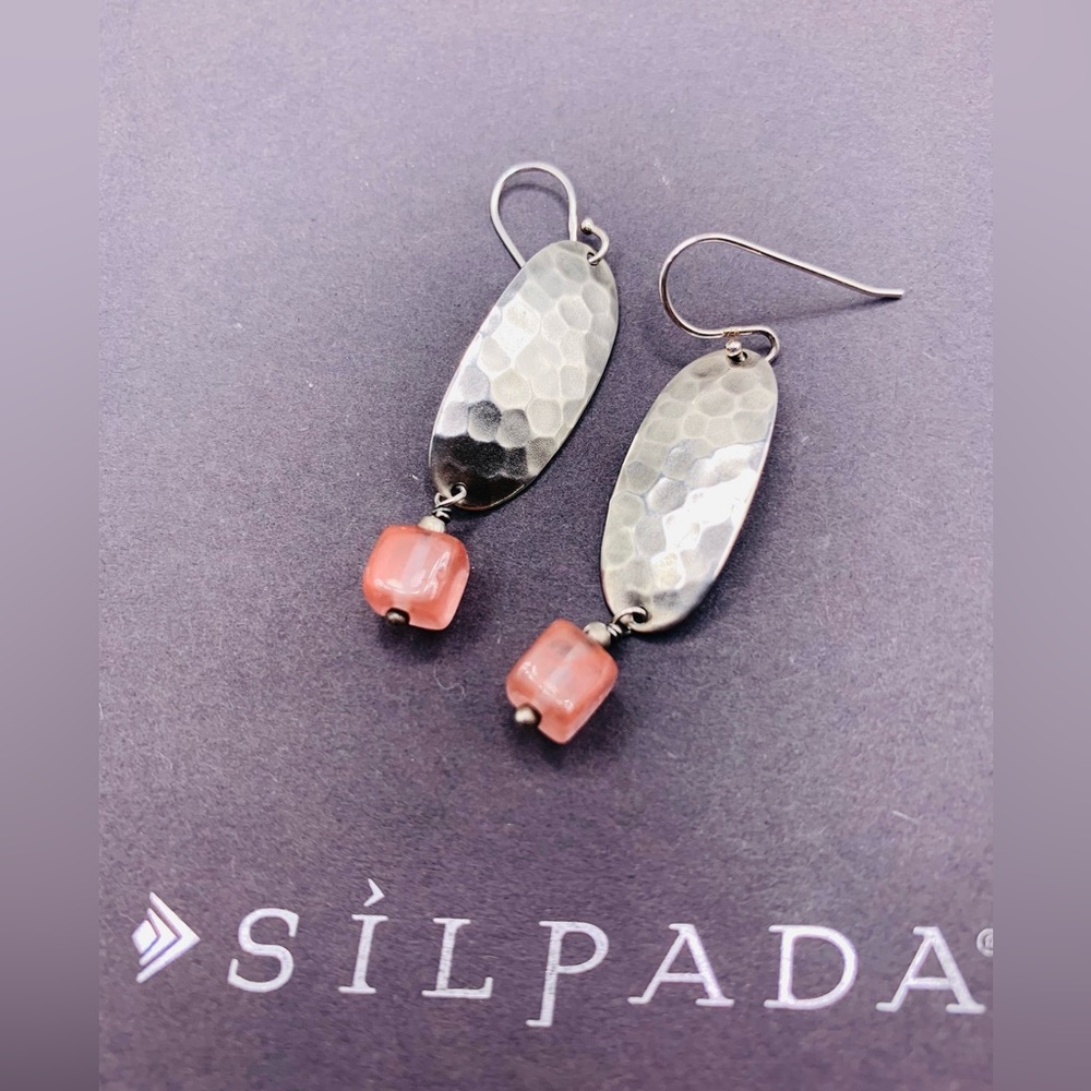 Silpada RARE HTF Sterling Hammered Oxidized Cherry Crystal Earrings